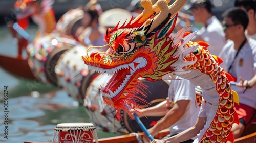 Paddles, Drums, and Dragons. Dragon Boat Festival Excitement. Generative Ai