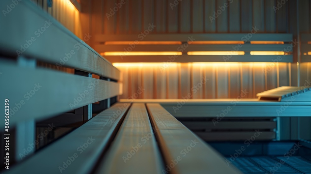 Obraz premium A photo of a corporate gym showcasing the sauna as a key feature and highlighting the forwardthinking approach of the company towards workplace wellness..