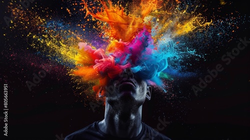 Color splashes exploding from a human head