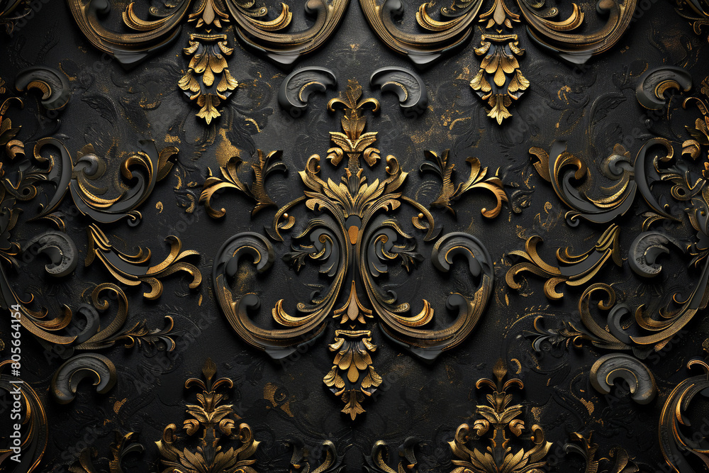 floral ornament on a blue background in the style of baroque, Generative Ai floral ornament on a blue background in the style of baroque, Generative Ai