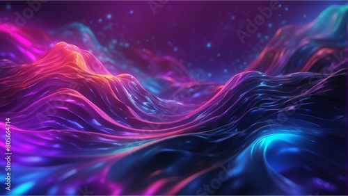 Blurry neon purple, pink, blue, yellow gradient background, high waves, tall wavy lines, empty space with noise texture, hight energy, splash, blurry vibrant background  photo