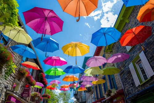 Colourful umbrella decoration on the street 
