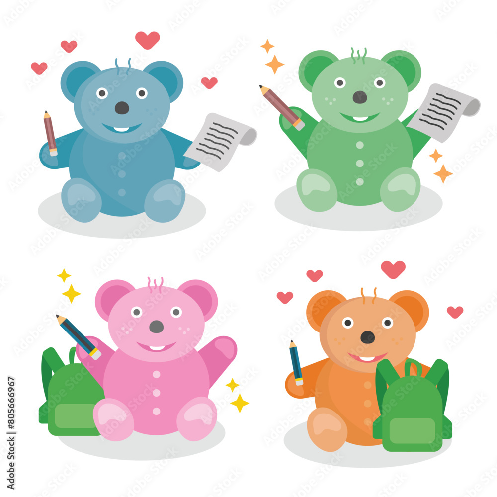 Fototapeta premium Cute teddy bear collection,back to school vector illustration