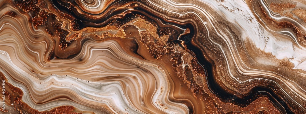 A close up of brown and white marble. A galaxy with stars against a brown background. Dark red, beige and brown fluid formations with fluid textures against dark colored backgrounds.