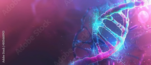 Abstract DNA Helix Banner displaying a spiral of genetic code in vibrant colors under laboratory lights