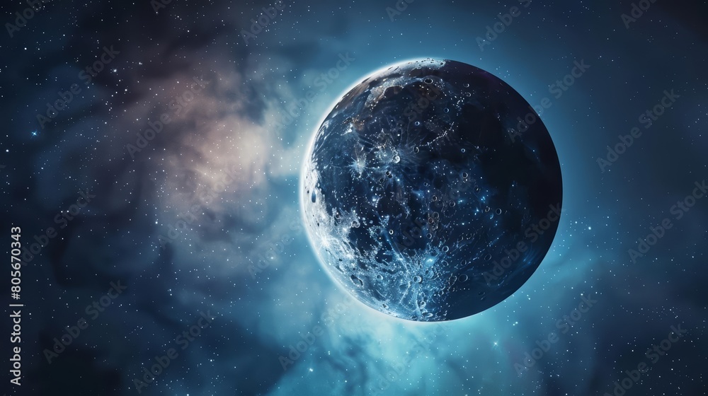 The Luna eclipse in space concept depicts the moon in breathtaking detail, transforming the view into a futuristic space banner, Sharpen banner template with copy space on center