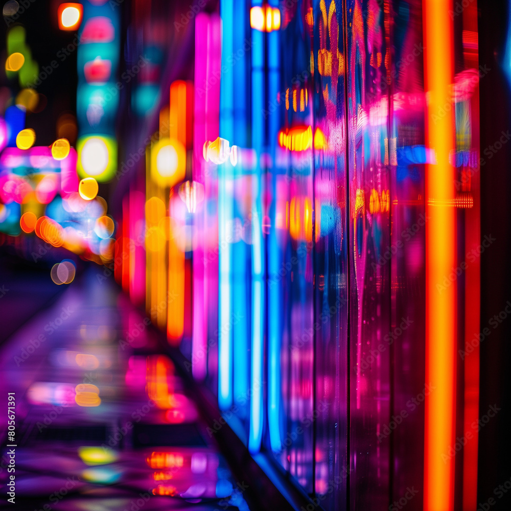 Vibrant Neon Lights in Urban Night Scene Vibrant Neon Lights in Urban Night Scene