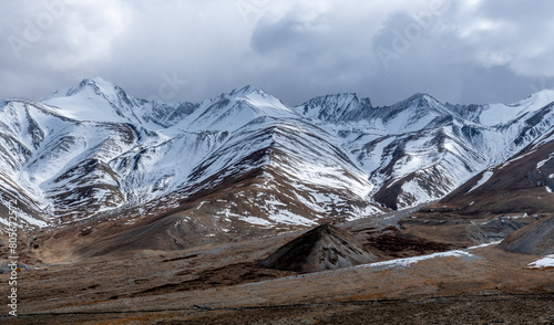Tall mountains in the Karakoram Range in the Indian Himalayas photo