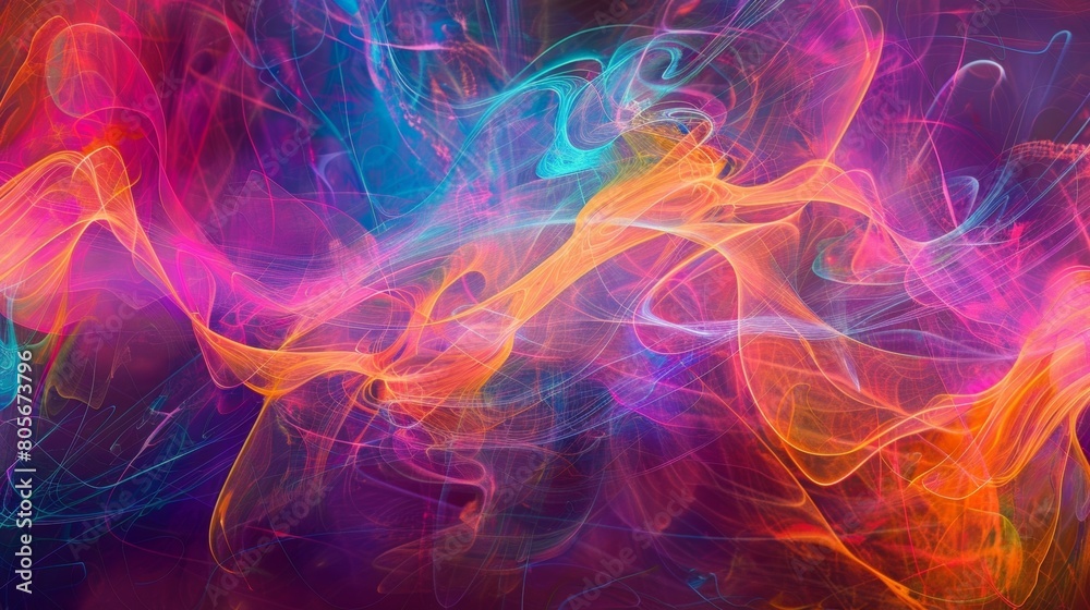 Thin lines of vibrant hues stretch across the canvas reflecting the interconnectivity and harmony of different forces at high energies. Thin lines of vibrant hues stretch across the canvas reflecting the interconnectivity and harmony of different forces at high energies.