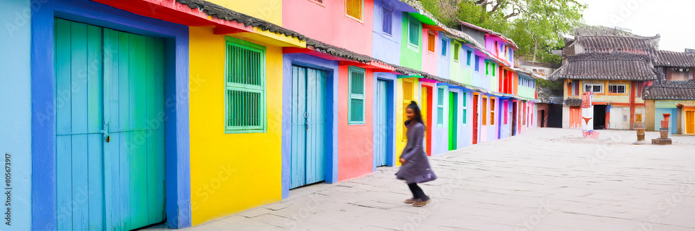 Fototapeta premium Vernacular north Indian old colorful architecture house facade