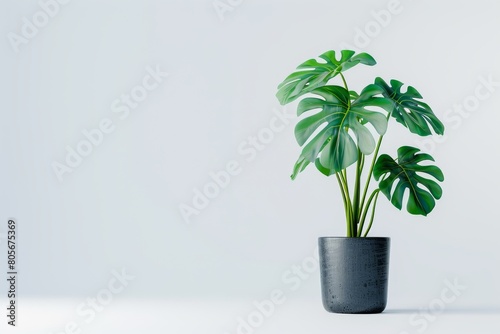 cute mini Monstera plant in a pot  white background  depth of field f 2.8 3.5  50mm lens