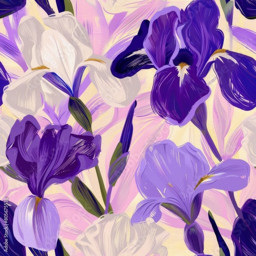 Vector seamless pattern of flowers  iris 