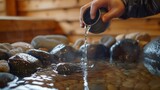 A man pouring water over heated rocks in a sauna with a caption explaining how this increases humidity and the importance of replenishing lost fluids..