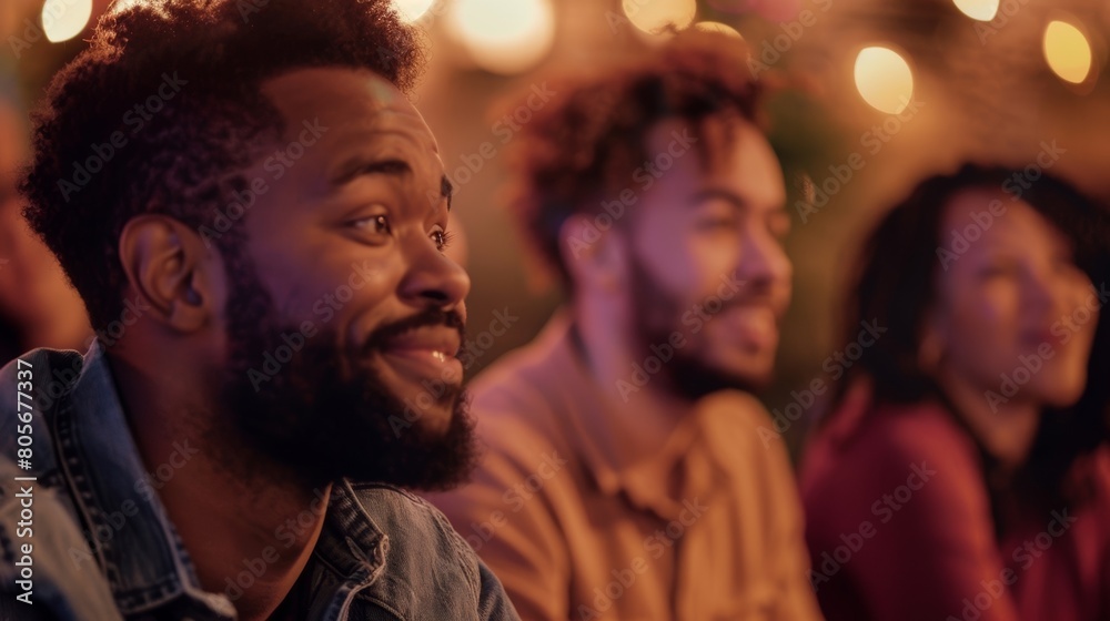A man passionately sharing his personal journey and struggles with the group while others listen attentively and offer words of encouragement. A man passionately sharing his personal journey and struggles with the group while others listen attentively and offer words of encouragement.