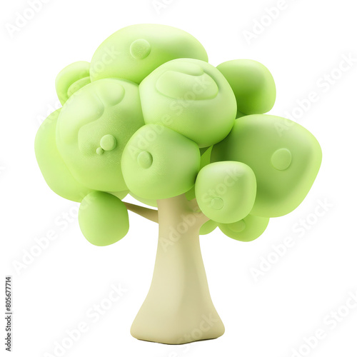 3D icon of a cute tree in birght green color isolated white or transparent background photo