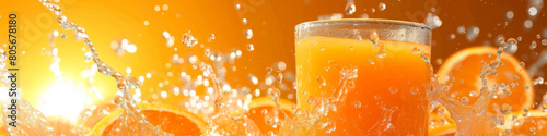 Savor the sunshine: droplets sparkle, enticing with the vibrant tang and invigorating aroma of orange juice