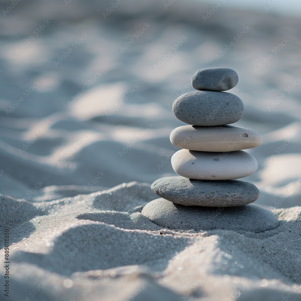 Zen Stones on a Serene Beach - A Symbol of Balance and Harmony Zen Stones on a Serene Beach - A Symbol of Balance and Harmony