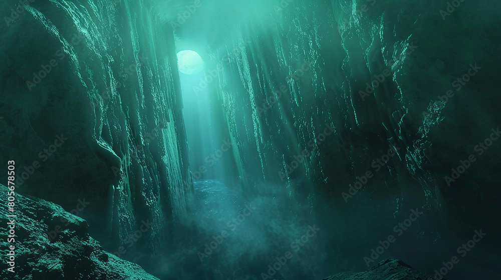 Cinematic Shot Ancient Alien Entity Emerges from narrow and dark cave