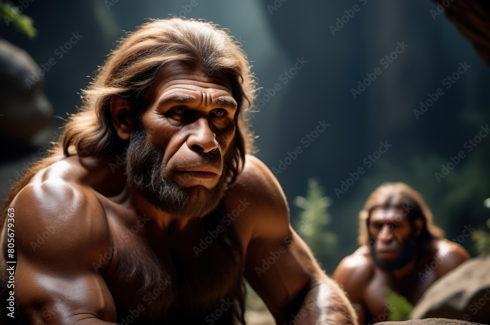 Portrait of Neanderthal men.