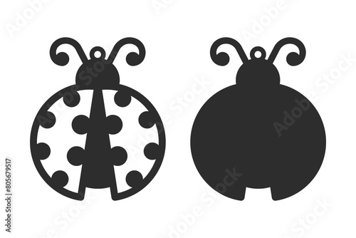 Two layered design with ladybug for earrings, pendant or keychain. Jewelry silhouette laser cut template. Cnc cutting with metal, wood or leather. Vector stencil