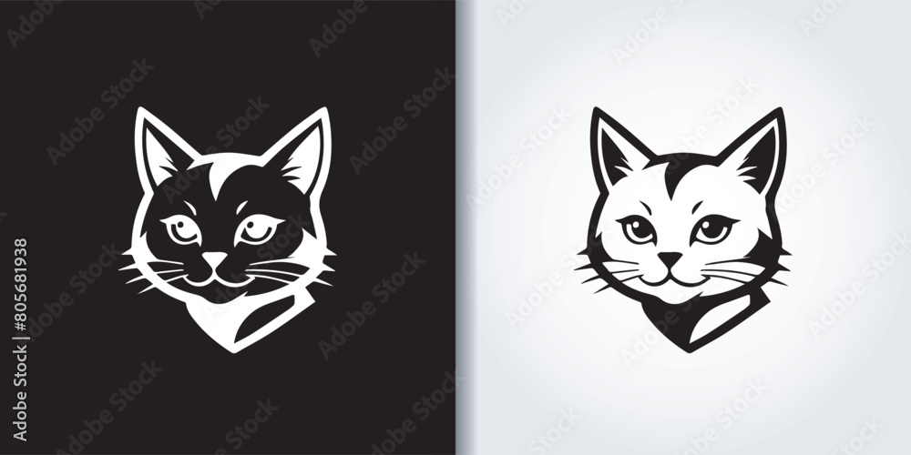 cat black and white logo set cat black and white logo set