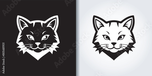 cat black and white logo set
