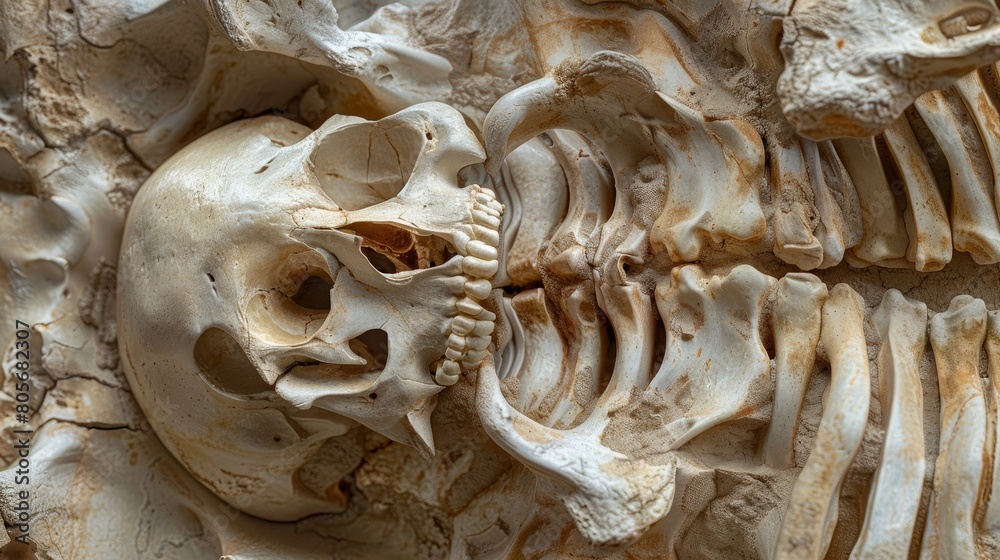 Interactive 360-degree close-up panorama of a skeletal bone, detailing intrinsic and extrinsic features for educational use Interactive 360-degree close-up panorama of a skeletal bone, detailing intrinsic and extrinsic features for educational use