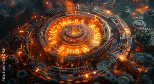 Wallpaper Mural A central cogs and gears structure glowing with orange light Torontodigital.ca