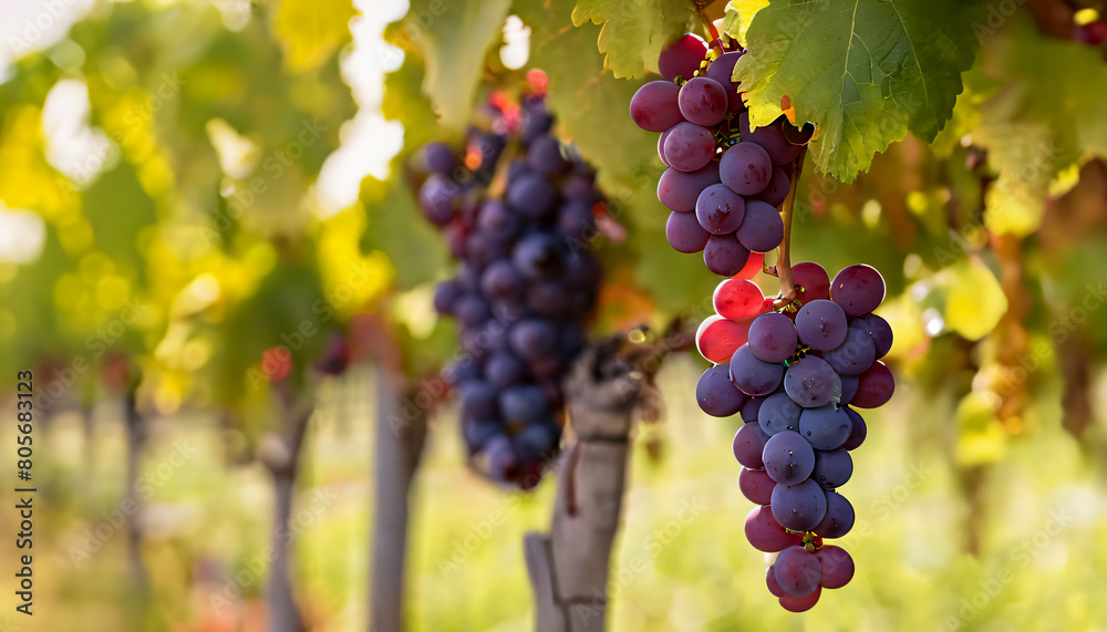 Grapevine in a Vineyard with Ripe Grapes