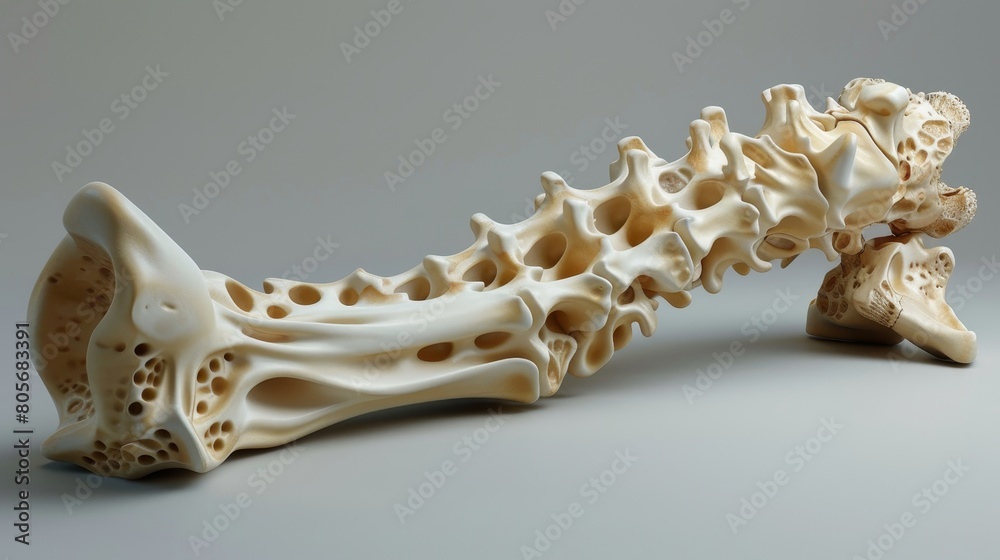 Anatomically detailed 360-degree view of a bone, highlighting its complex features both inside and out, designed for medical education