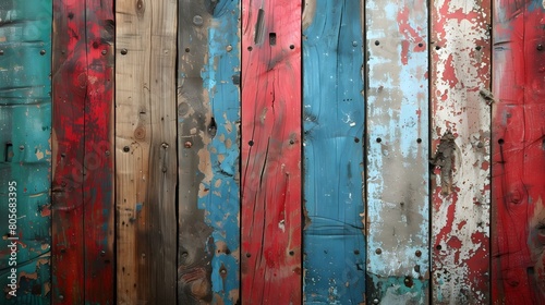 Vibrant Aged Wood Panels Backdrop with Rustic Distressed Multicolor Texture
