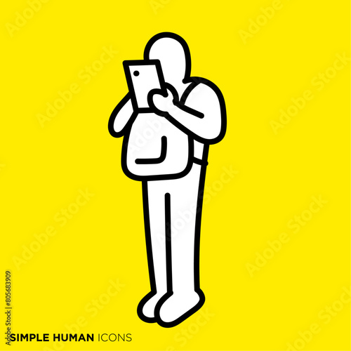シンプルな人間のアイコンシリーズ,リュックを抱えてスマホを見る人