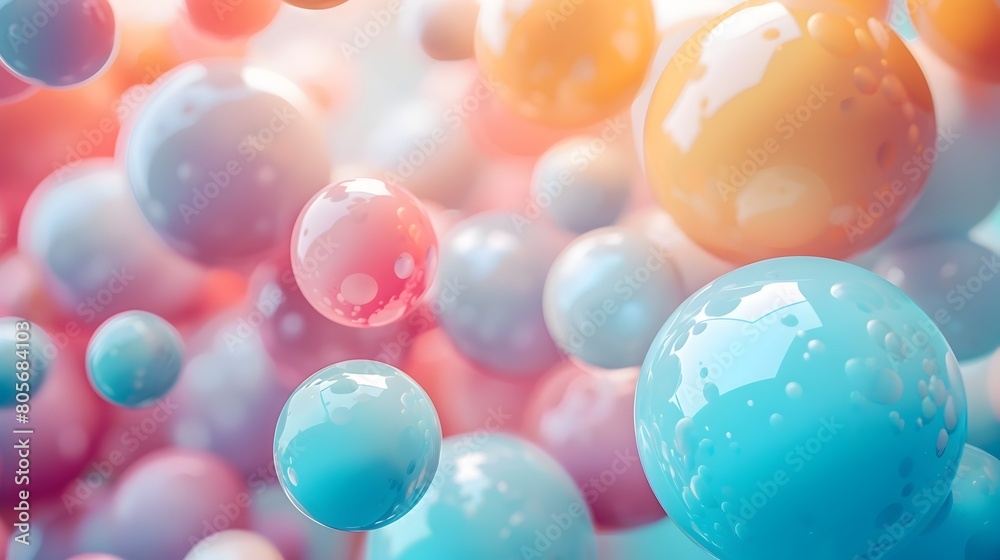 Pastel Spheres Floating in Dreamy Abstract Geometric Background