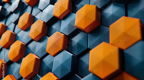 Photo of Mesmerizing Blue and Orange Hexagonal 3D Pattern Background