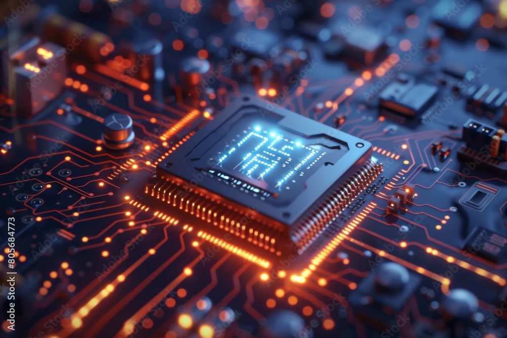 CPU processor microchip circuit board illustration created with generative ai CPU processor microchip circuit board illustration created with generative ai