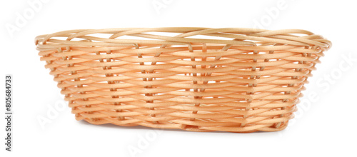 One empty wicker bread basket isolated on white