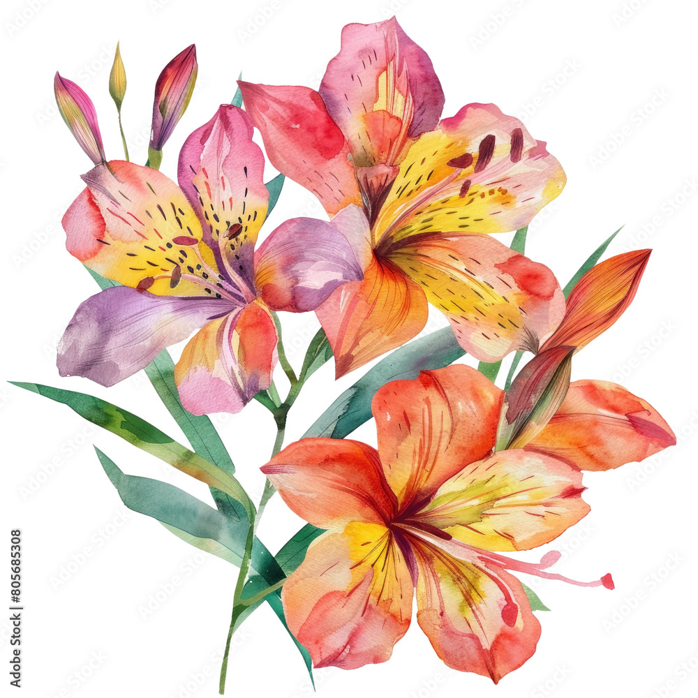 Fototapeta premium a clipart watercolor floral alstromerias isolated white or transparent background