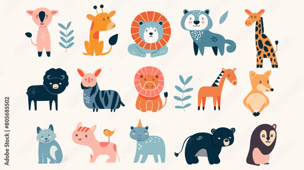 Hand draw abstract wild animals flat icon Hand draw abstract wild animals flat icon