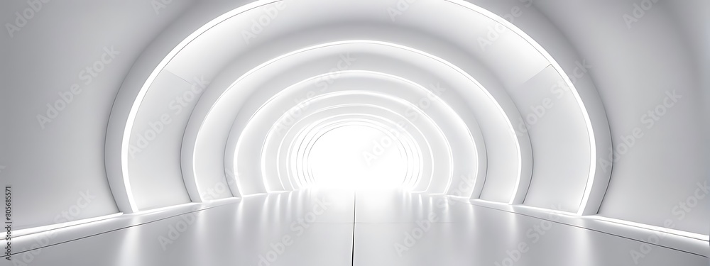 White background 3D room light abstract space technology tunnel stage floor. Empty white future 3D neon background studio futuristic corridor render modern interior silver road black wall design gray White background 3D room light abstract space technology tunnel stage floor. Empty white future 3D neon background studio futuristic corridor render modern interior silver road black wall design gray