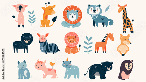 Hand draw abstract wild animals flat icon