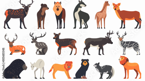 Hand draw abstract wild animals flat icon
