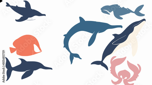 Hand draw abstract sea animals flat icon