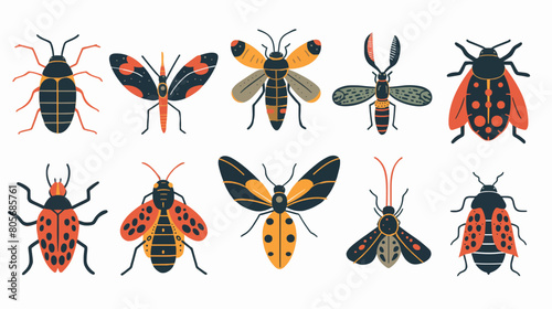Hand draw abstract insects flat icon