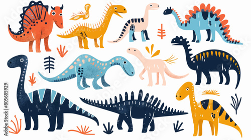 Hand draw abstract dinosaurs flat icon