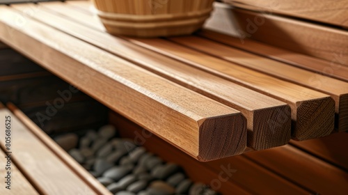 A closeup of a sauna bench with nonslip material providing stability and safety for elderly users..