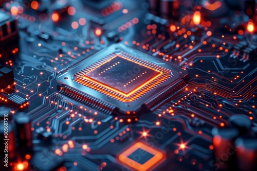 CPU processor microchip circuit board illustration created with generative ai