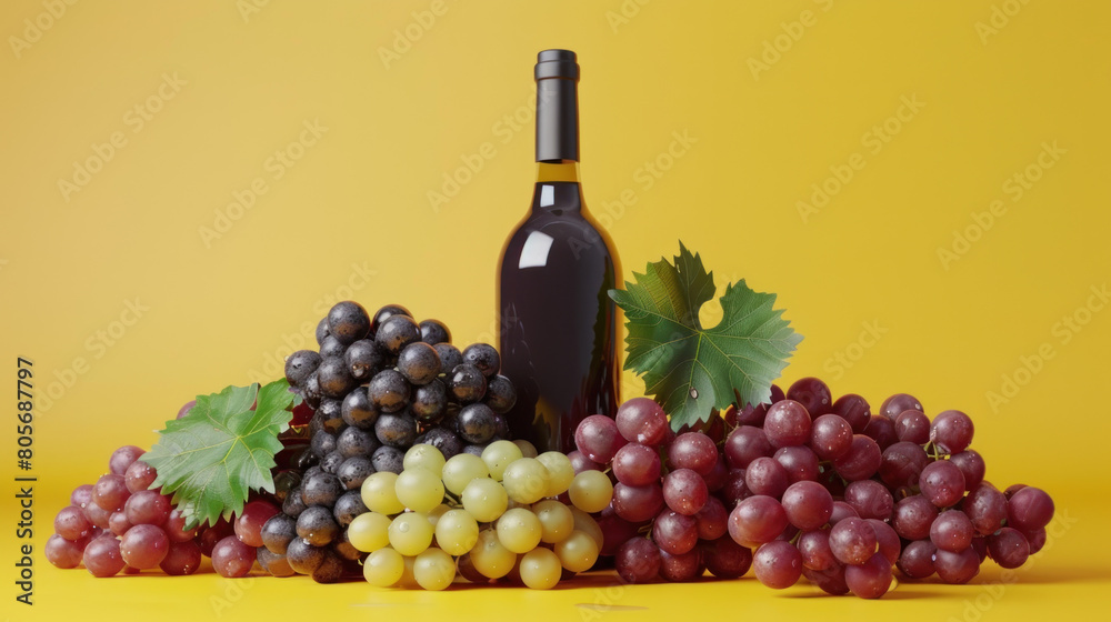 Grapes and Wine | Yellow Background
