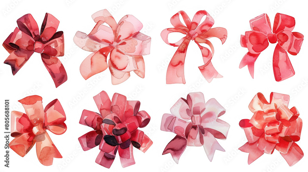 A set of red bows with different shapes and sizes