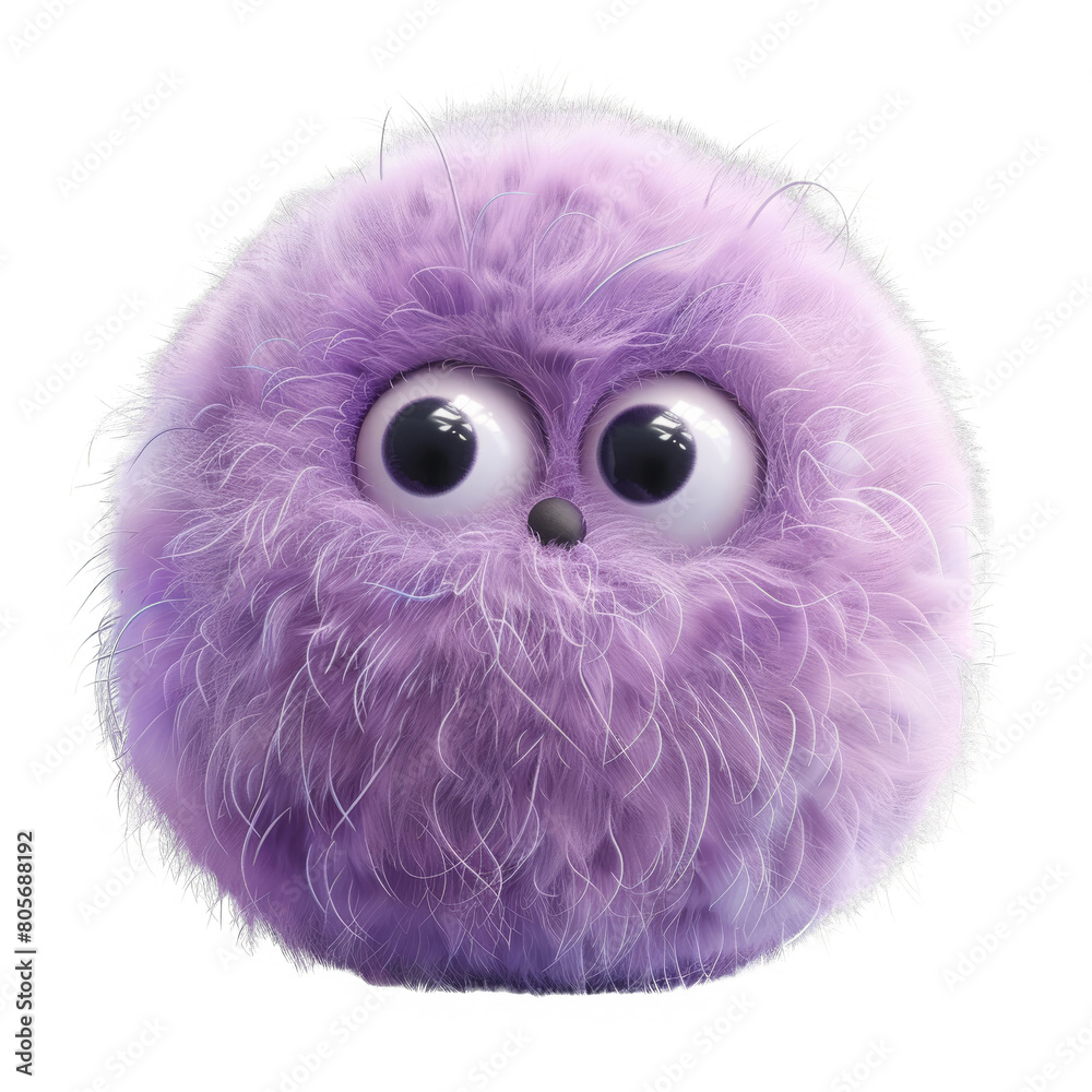 A fuzzy purple creature with big eyes and a fuzzy beak A fuzzy purple creature with big eyes and a fuzzy beak