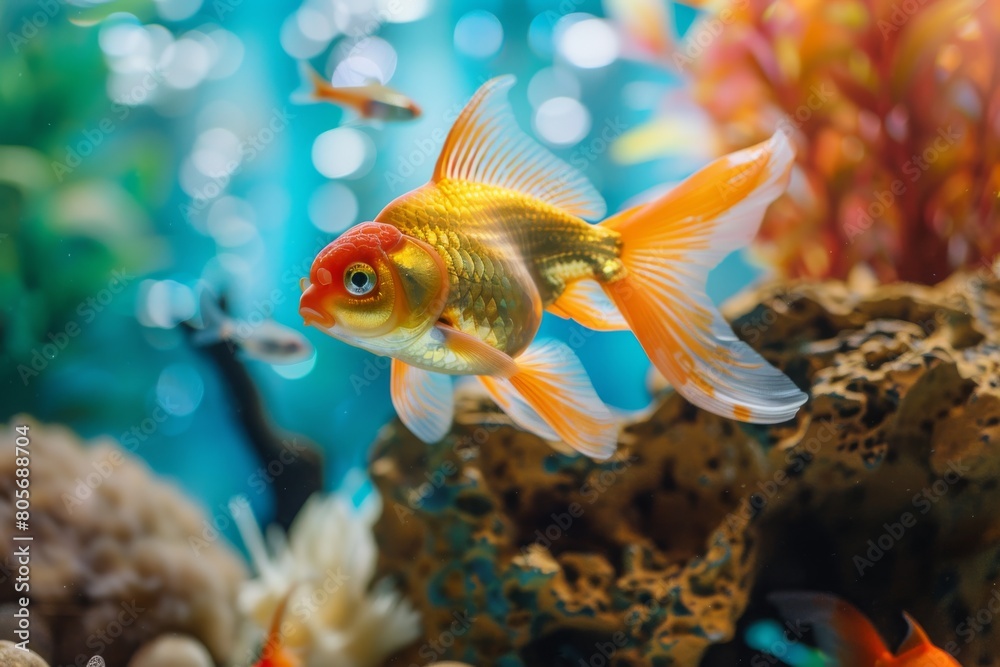 Goldfish in aquarium with aquatic plants background Goldfish in aquarium with aquatic plants background